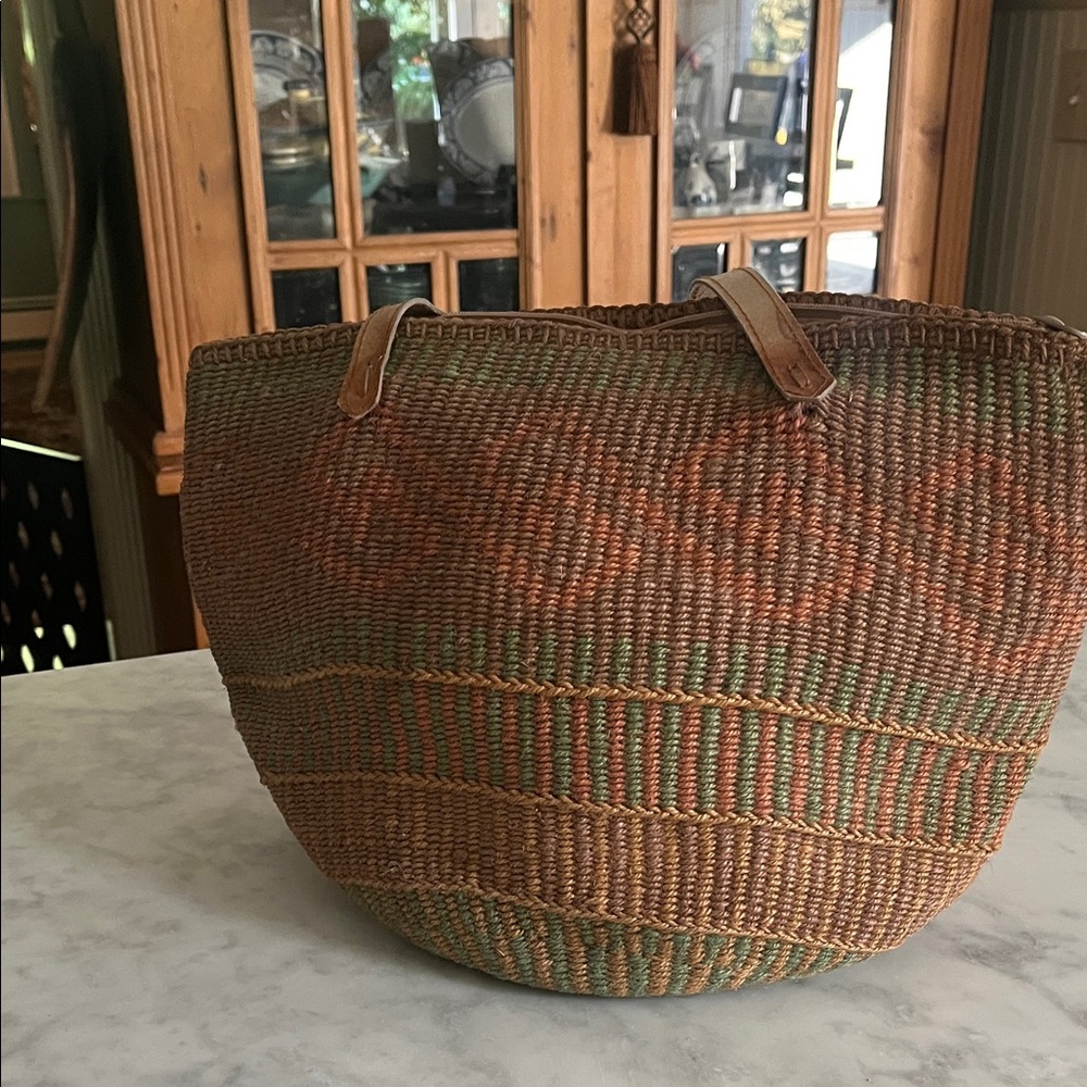 Woven Sisal Tote Bag with Leather Handles